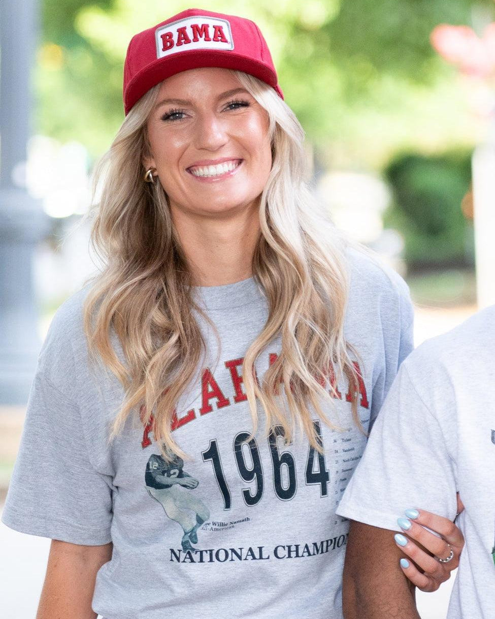 University of Alabama 1964 National Champions Light Grey Comfort Colors T-Shirt with an image of an Alabama Football player