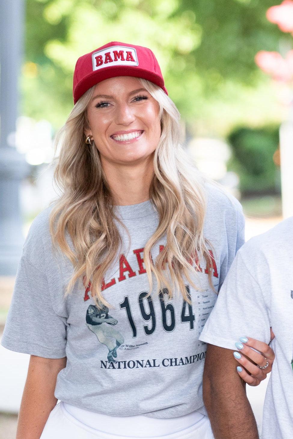 University of Alabama 1964 National Champions Light Grey Comfort Colors T-Shirt with an image of an Alabama Football player