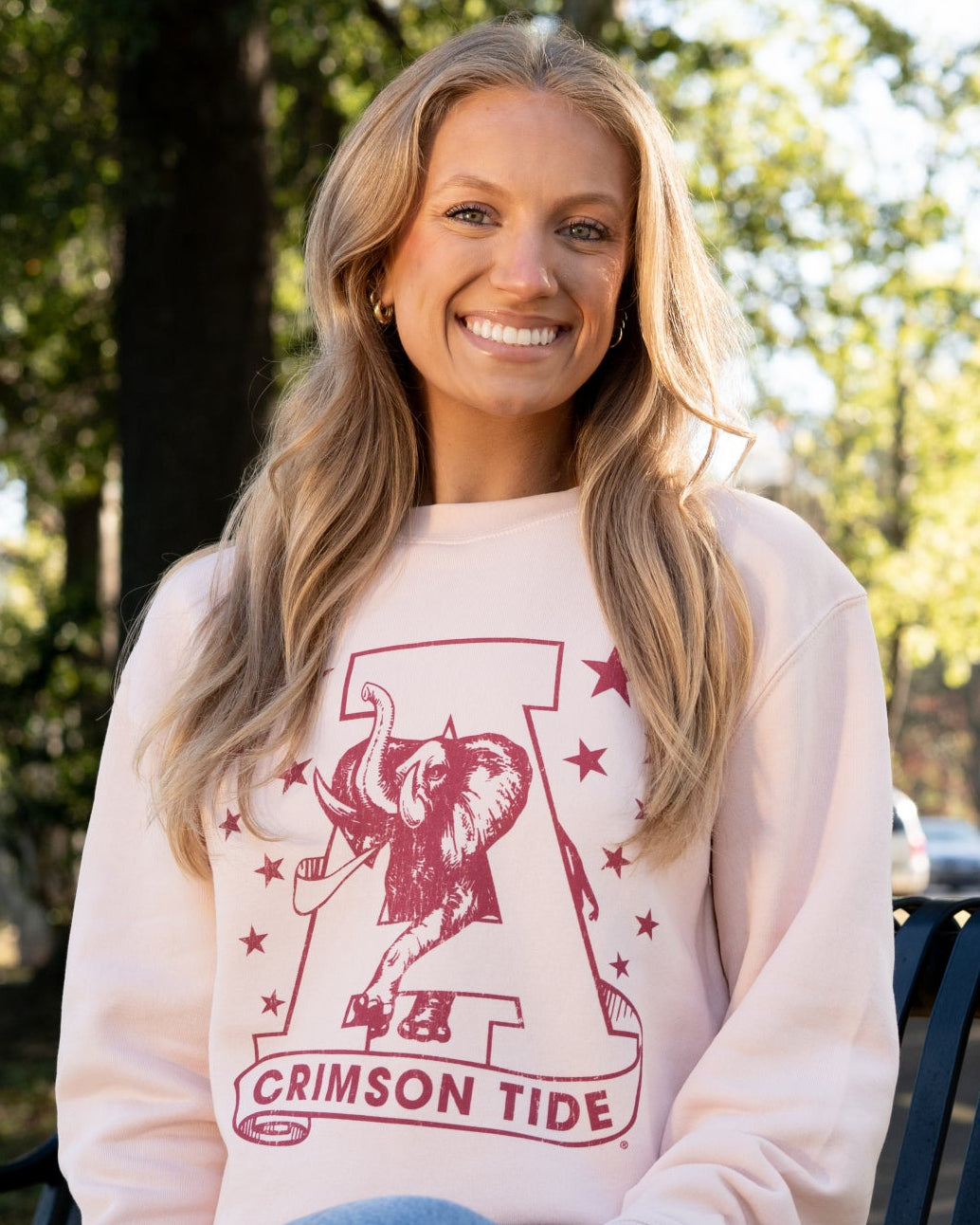 University of Alabama Pale Pink Sweatshirt with Pink stars surrounding a Pink Vintage A Logo