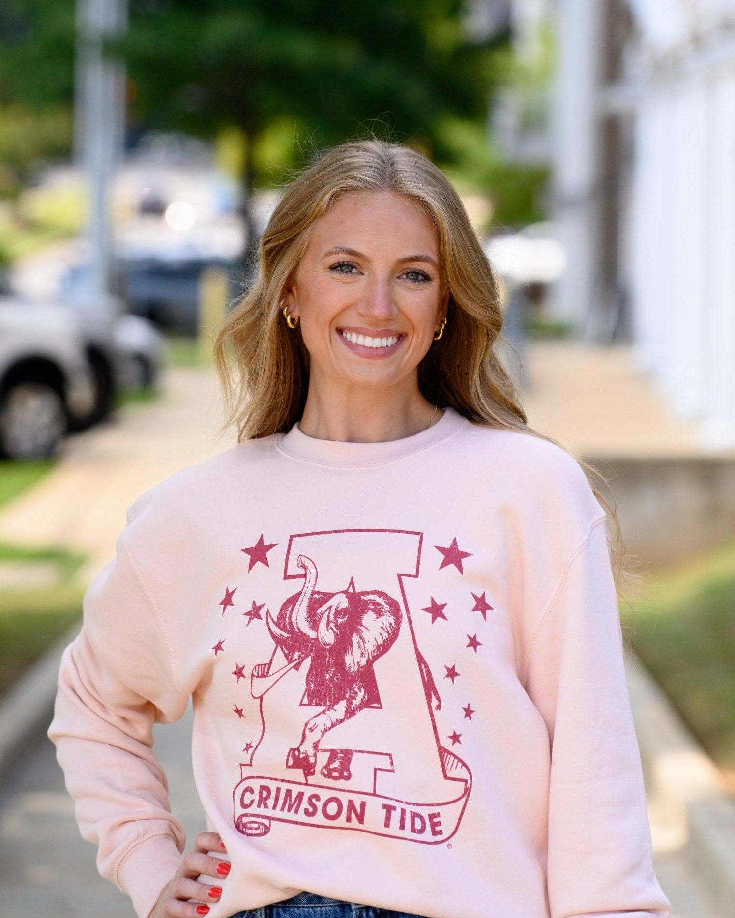 University of Alabama Pale Pink Sweatshirt with Pink stars surrounding a Pink Vintage A Logo