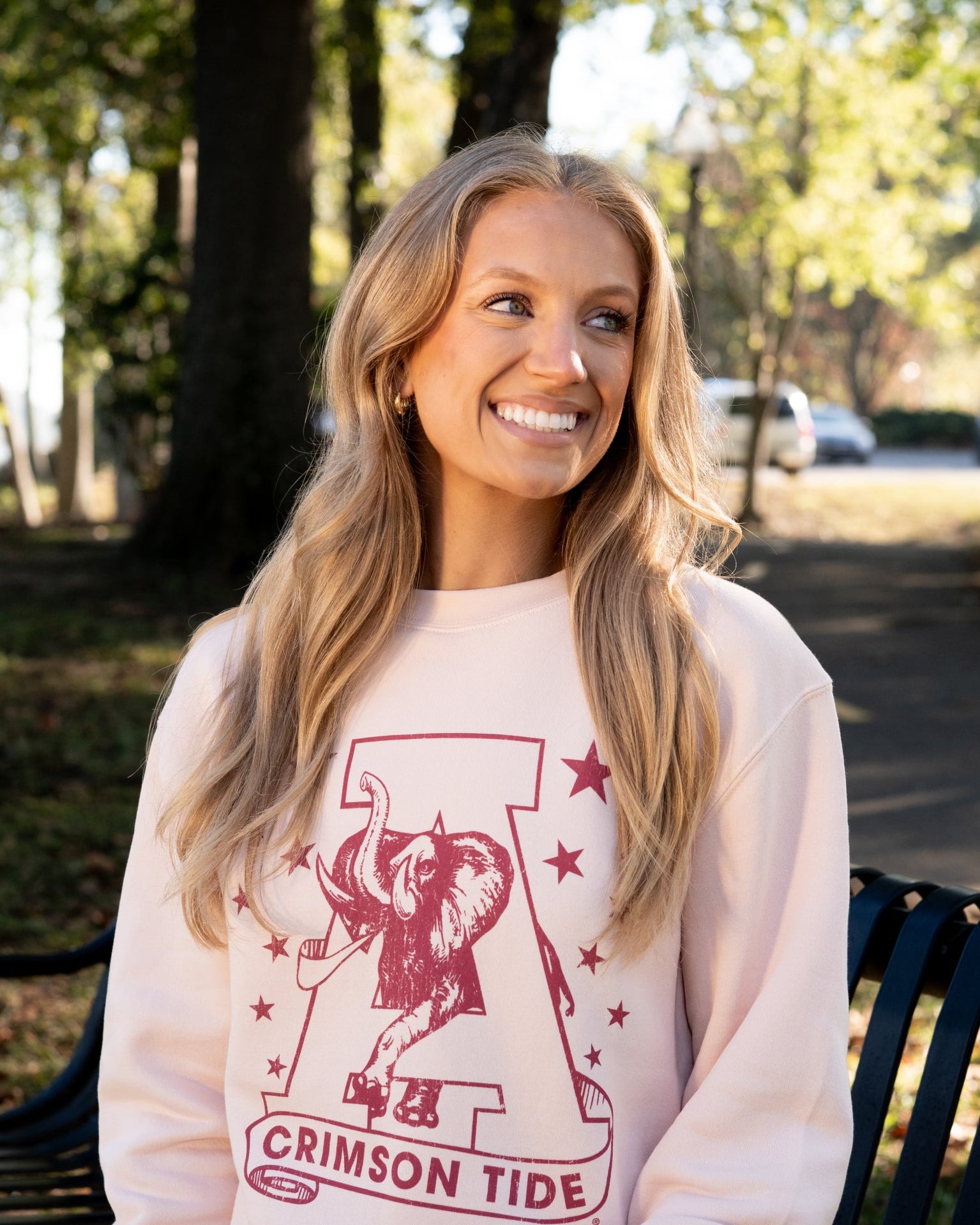 University of Alabama Pale Pink Sweatshirt with Pink stars surrounding a Pink Vintage A Logo