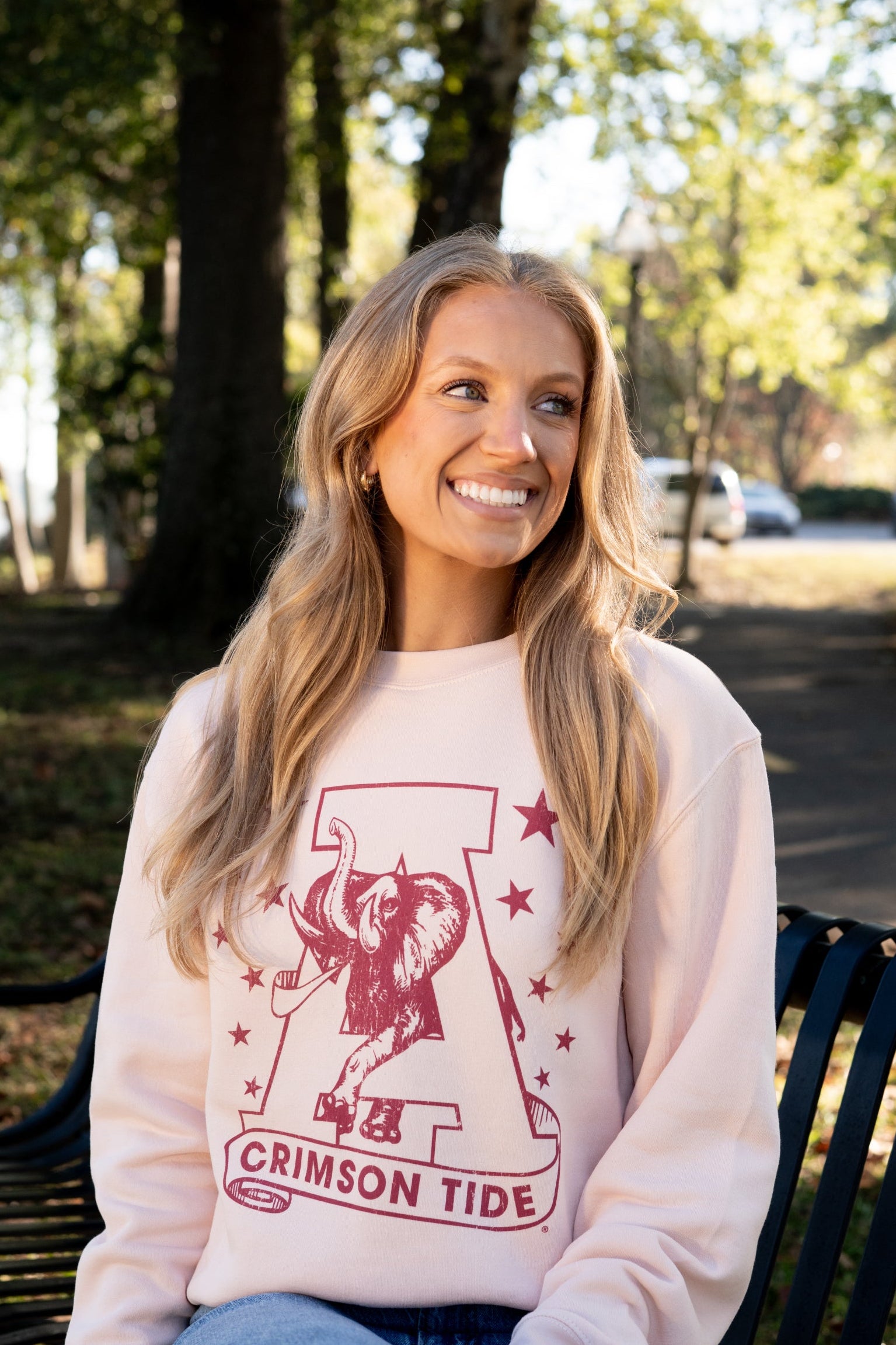 University of Alabama Pale Pink Sweatshirt with Pink stars surrounding a Pink Vintage A Logo