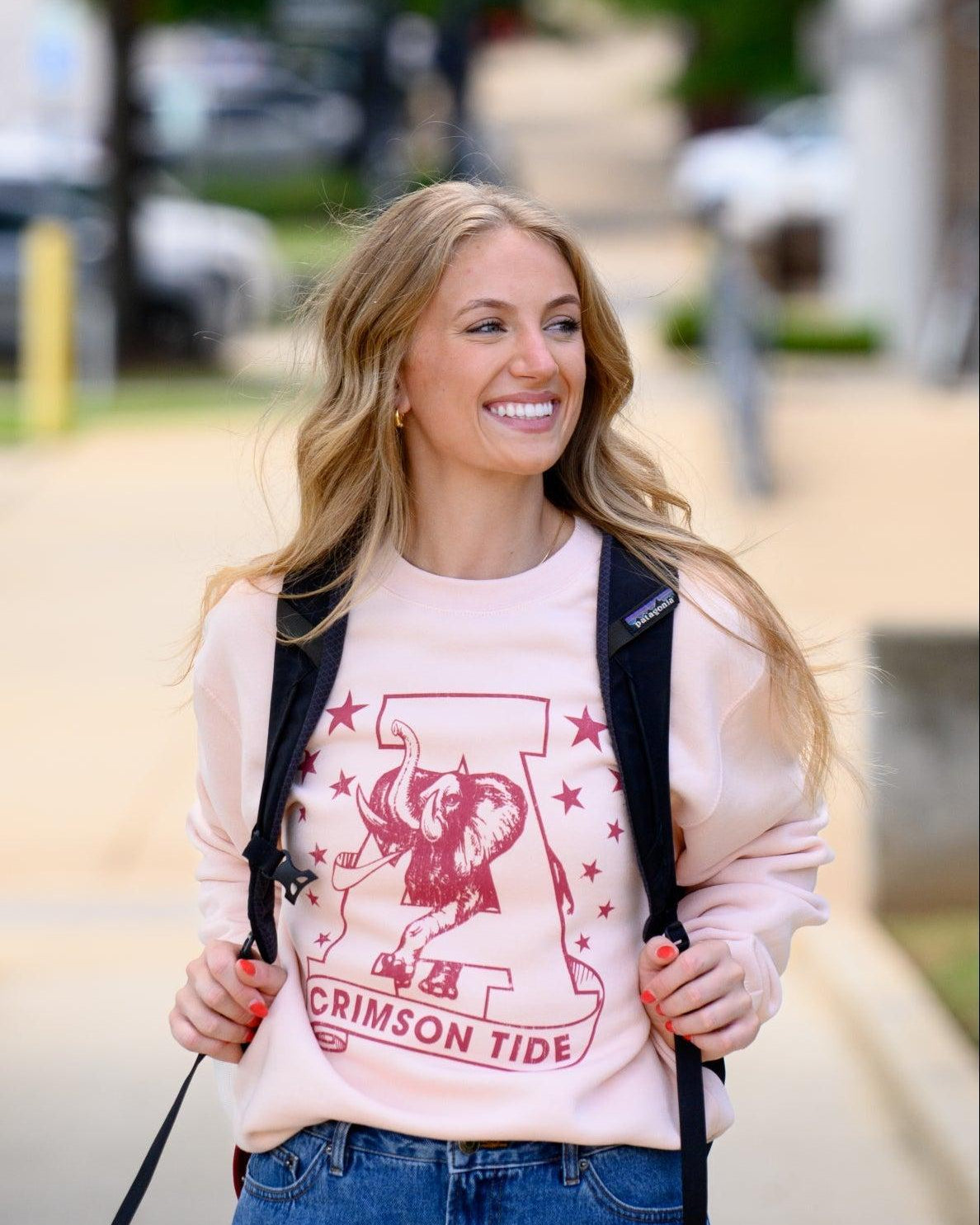 University of Alabama Pale Pink Sweatshirt with Pink stars surrounding a Pink Vintage A Logo