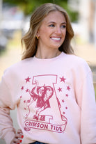 University of Alabama Pale Pink Sweatshirt with Pink stars surrounding a Pink Vintage A Logo