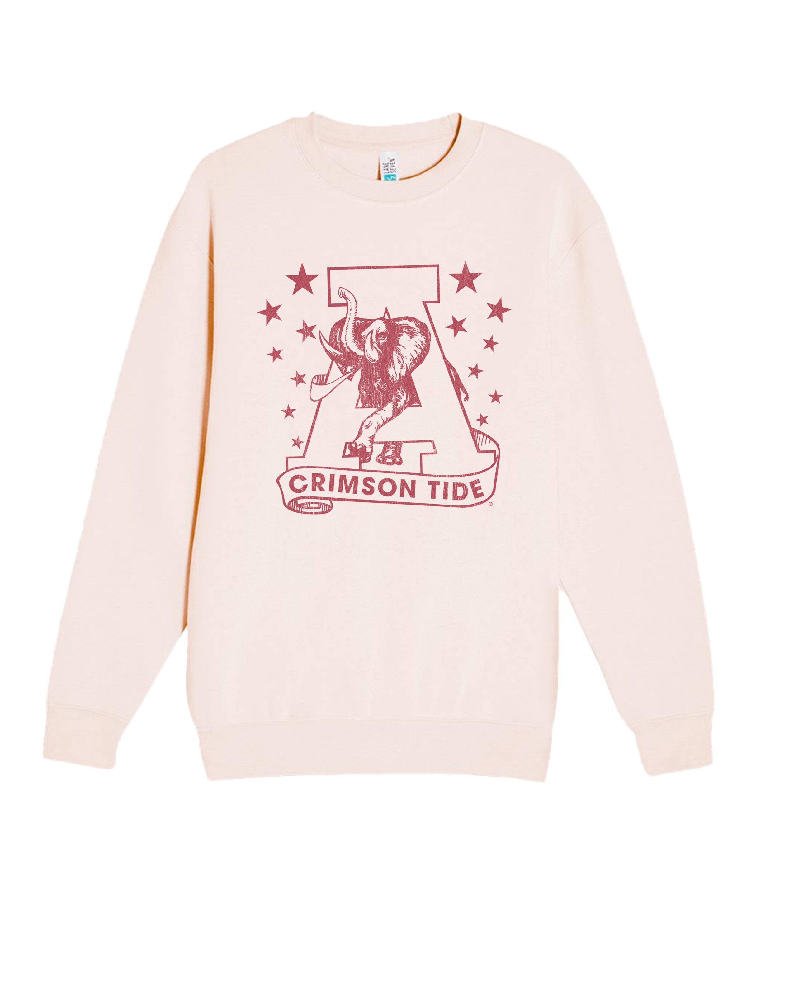 University of Alabama Pale Pink Sweatshirt with Pink stars surrounding a Pink Vintage A Logo
