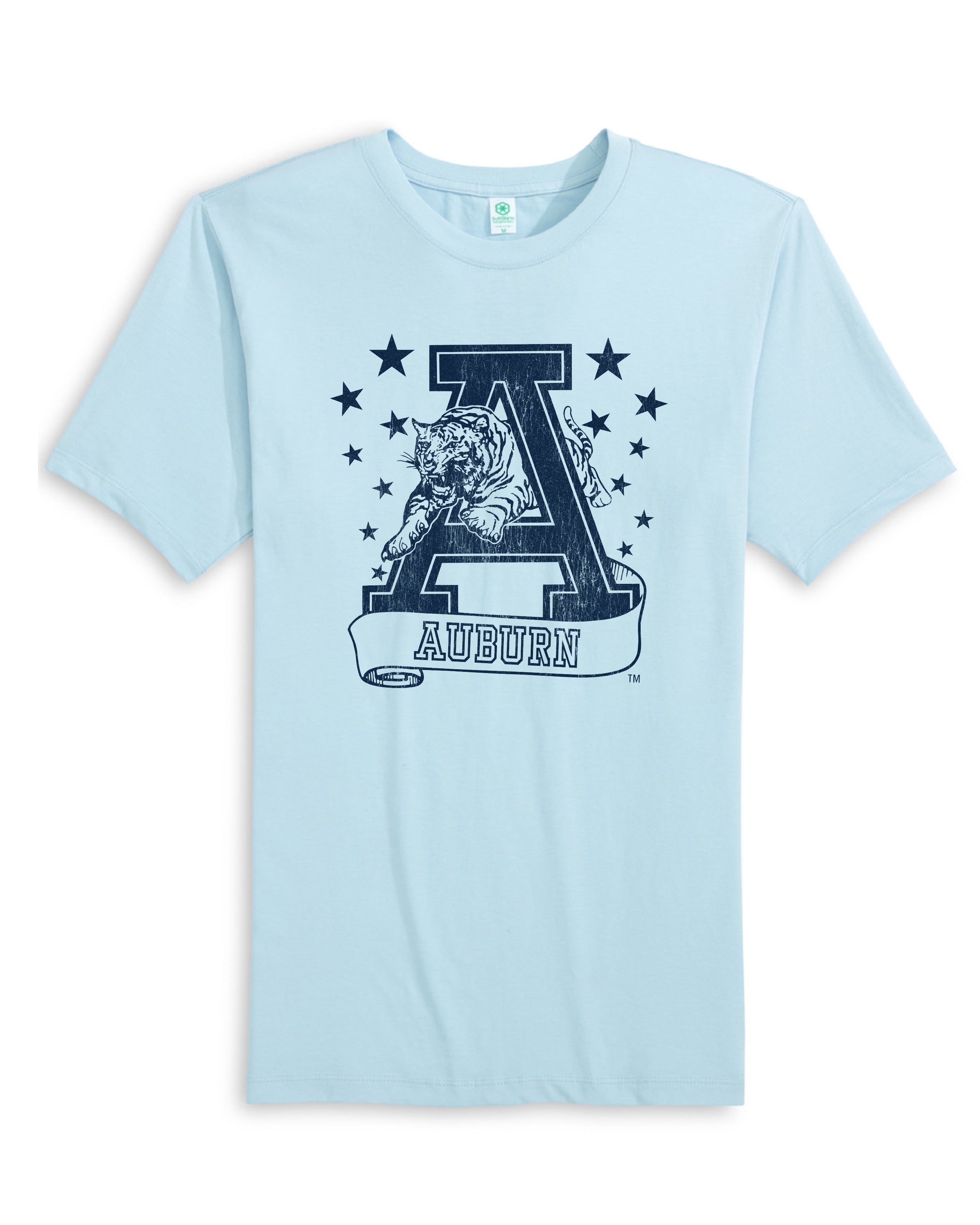 Auburn University Light Blue T-Shirt with Navy stars surrounding a Navy Leaping Tiger Logo