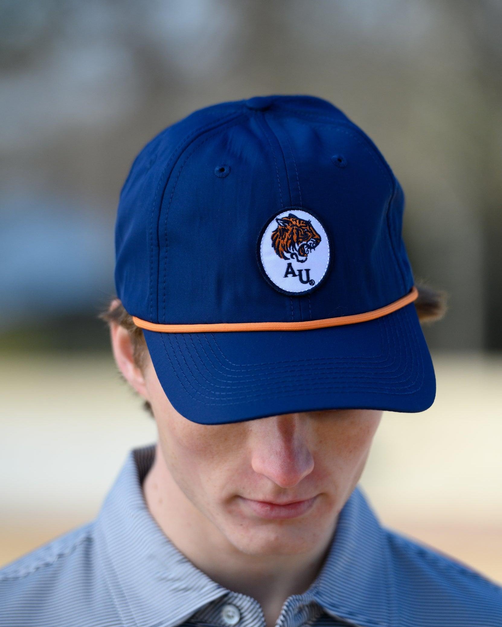 Auburn University AU Tiger Patch Hat Navy JNJ Classic Rope Hat with Orange Rope and White AU Tiger Patch