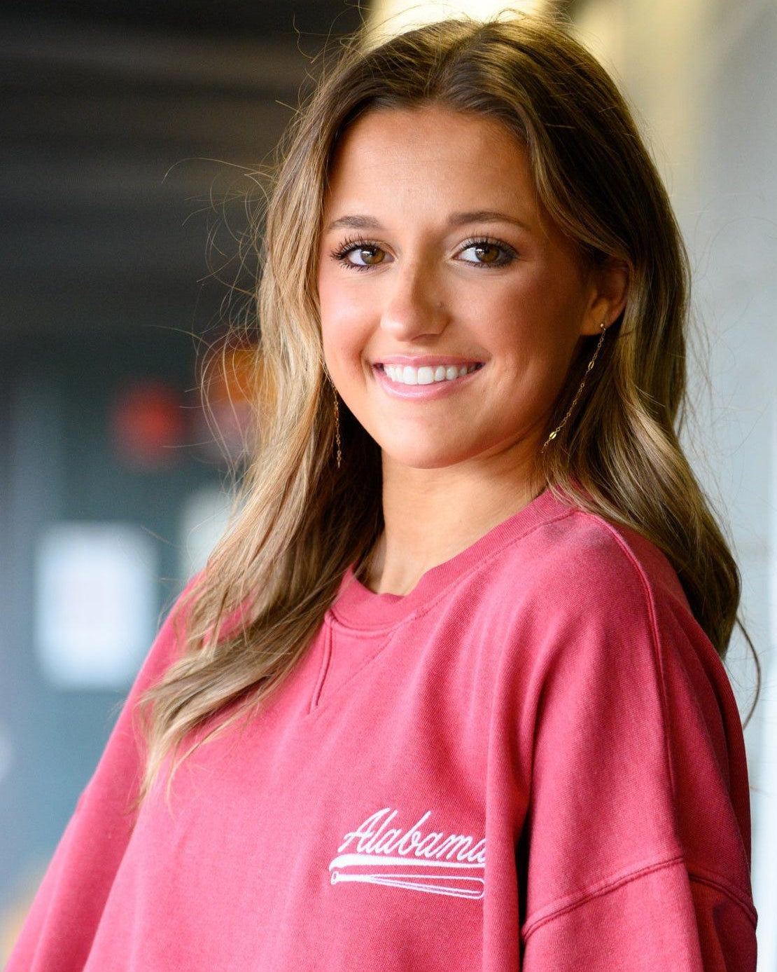 University of Alabama Red Sweatshirt with White “Alabama” script and baseball bat embroidery