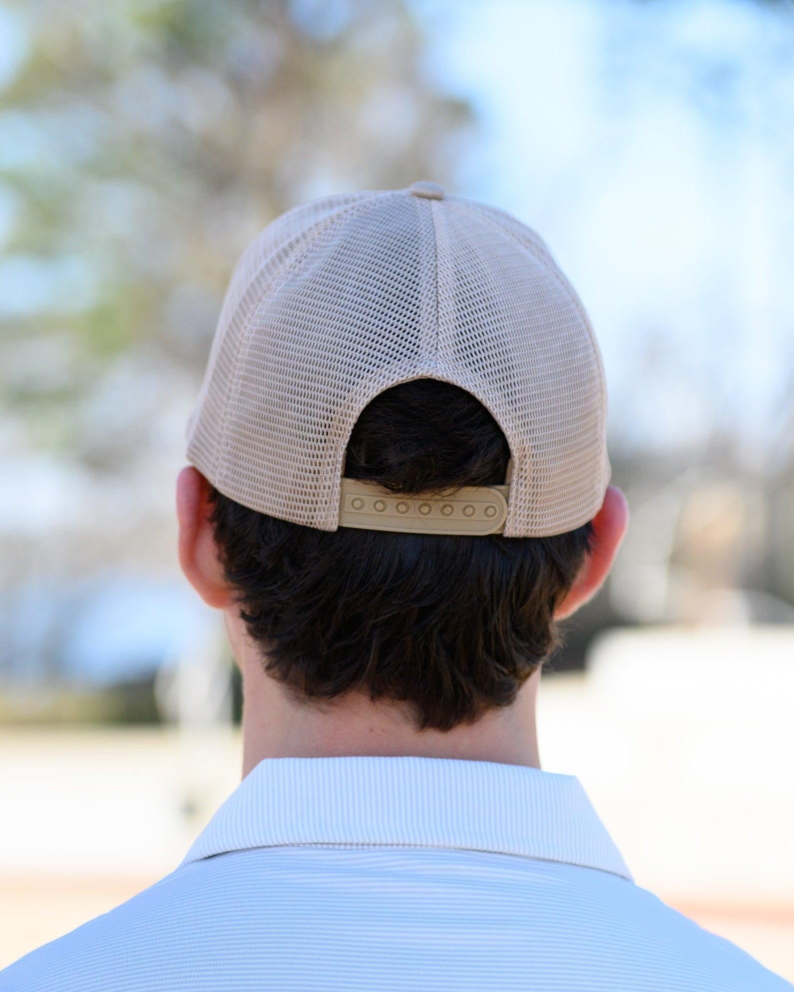 University of Alabama Beige Trucker Hat with a patch that features the University of Alabama logo.
Snapback Trucker
