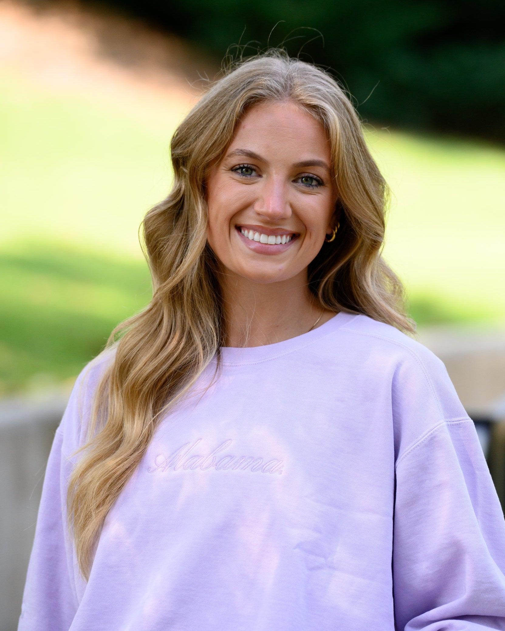 University of Alabama Alabama Classic Tonal Light Purple Ladies' Comfort Colors Crewneck with Purple embroidery reading "Alabama"