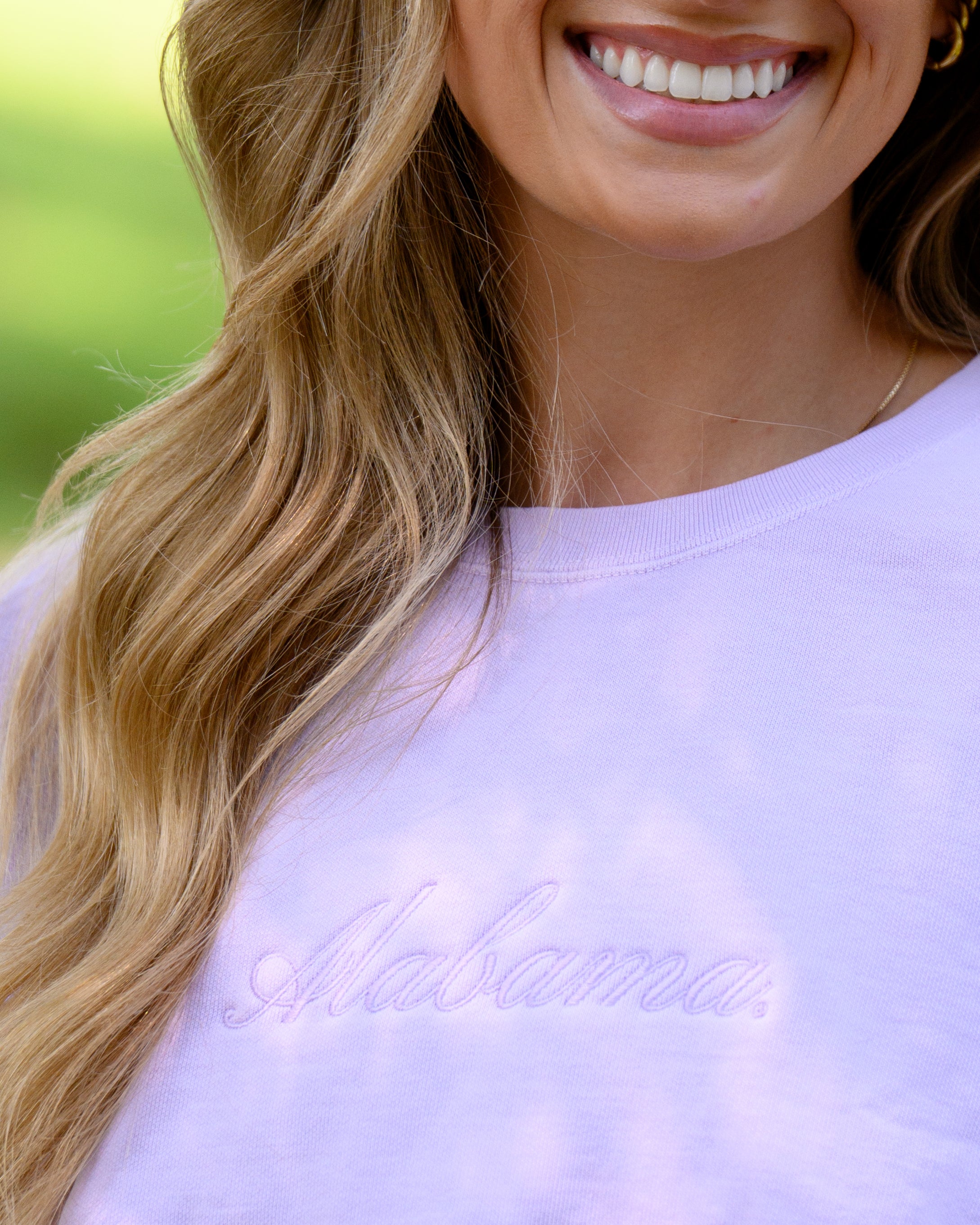 University of Alabama Alabama Classic Tonal Light Purple Ladies' Comfort Colors Crewneck with Purple embroidery reading "Alabama"