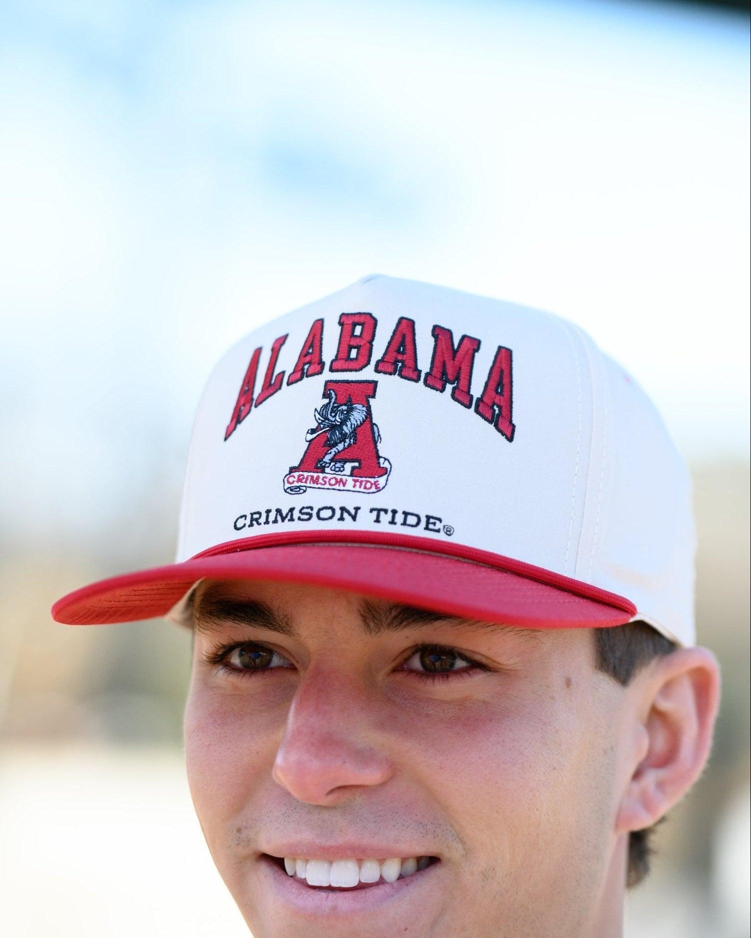 University of Alabama Khaki/Crimson Rope Hat with an image of the Vintage A and the text "Alabama Crimson Tide" surrounding the image