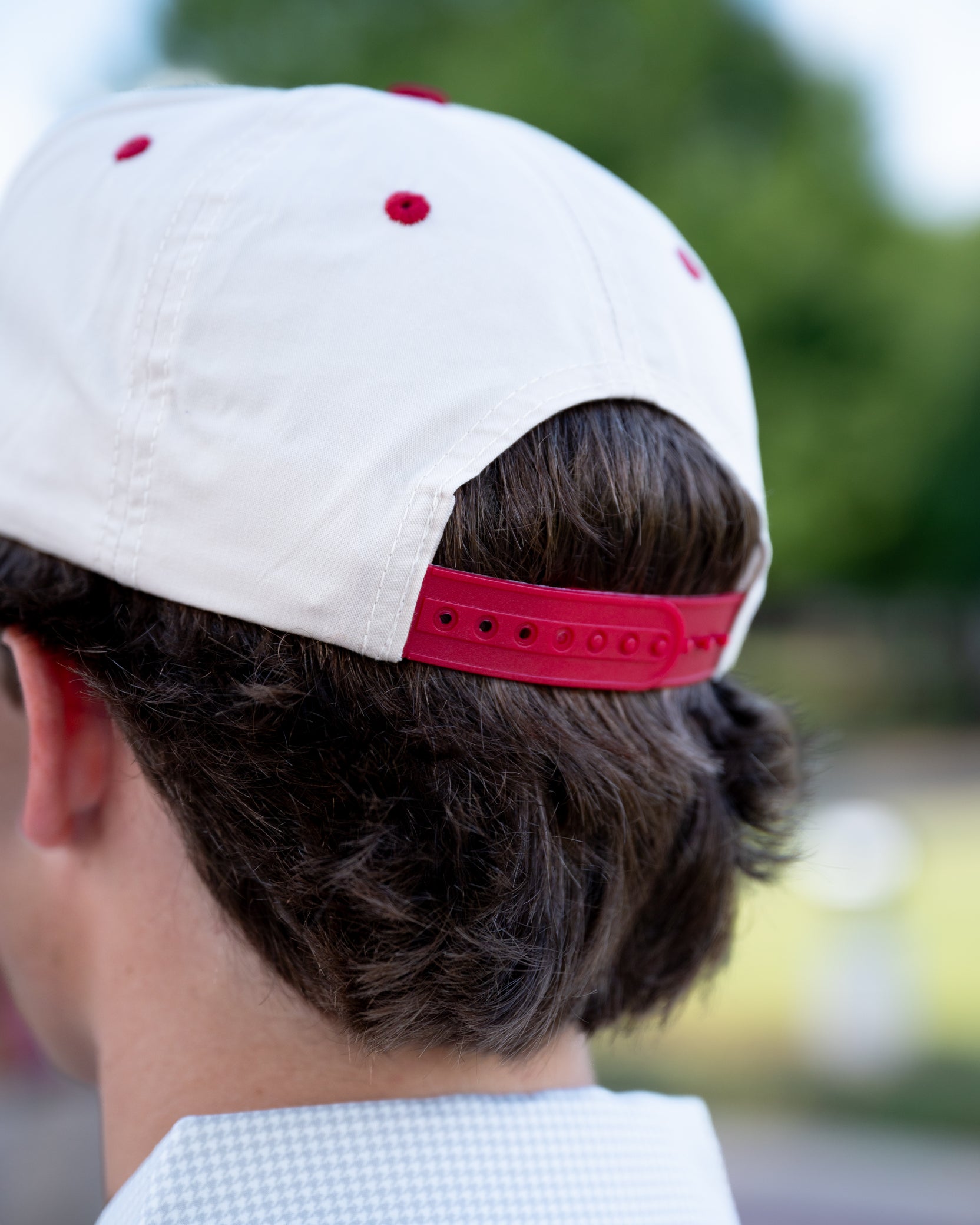 University of Alabama Alabama Classic Two Tone Hat JNJ Classic Khaki/Crimson Rope Hat  with an image of the Vintage A and the text "Alabama Crimson Tide" surrounding the image