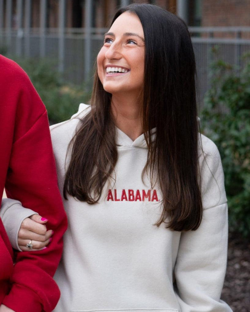 University of Alabama Cream American Apparel Hoodie with red embroidered "ALABAMA"
