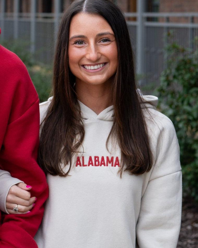 University of Alabama Cream American Apparel Hoodie with red embroidered "ALABAMA"
