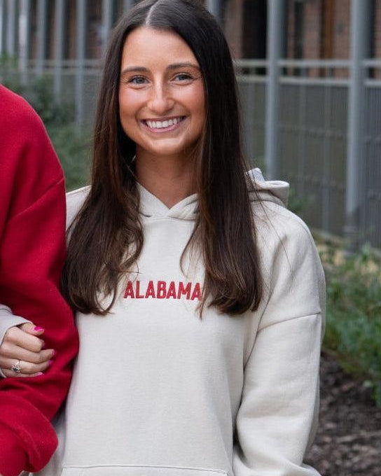 University of Alabama Cream American Apparel Hoodie with red embroidered "ALABAMA"