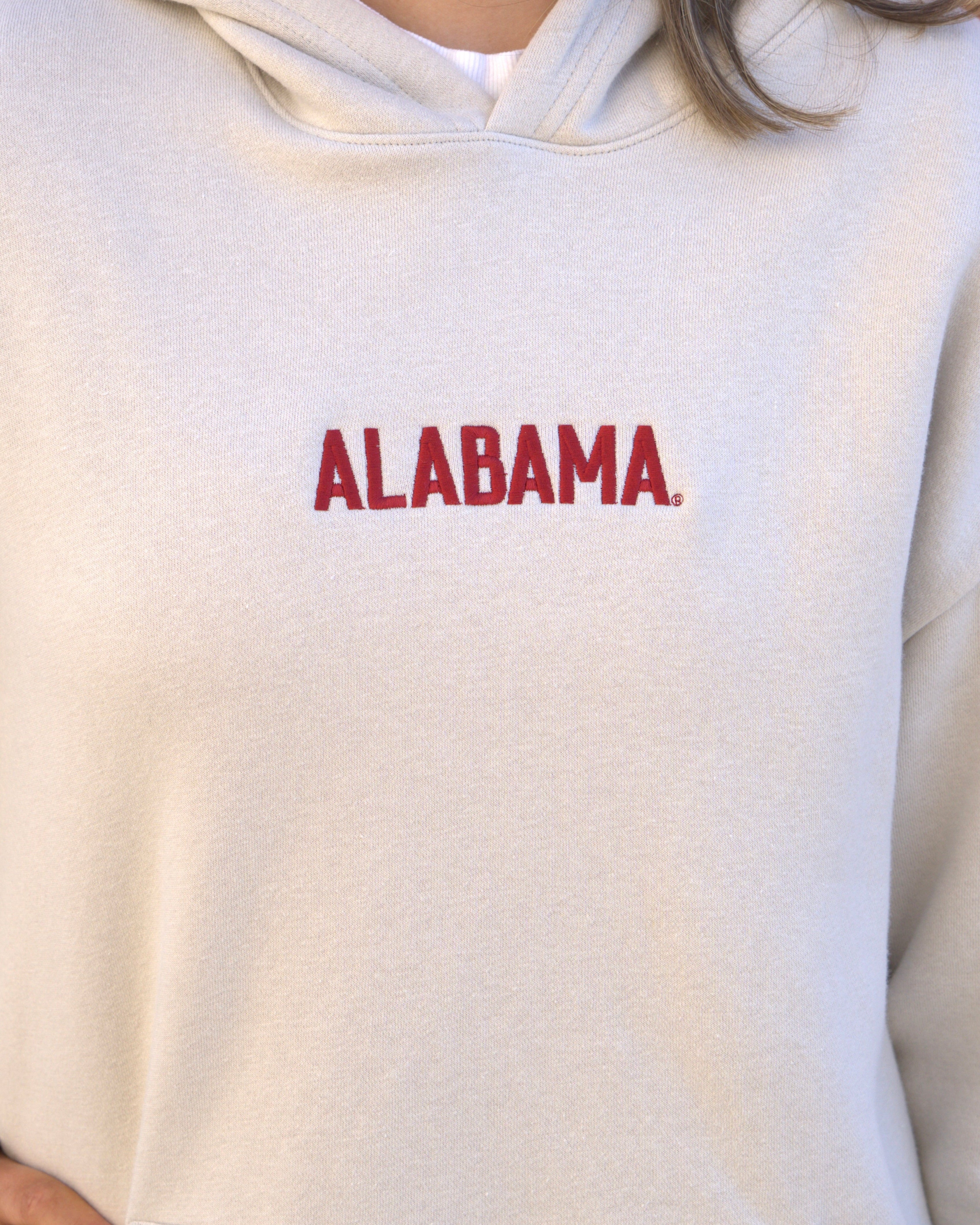 University of Alabama Cream American Apparel Hoodie with red embroidered "ALABAMA"
