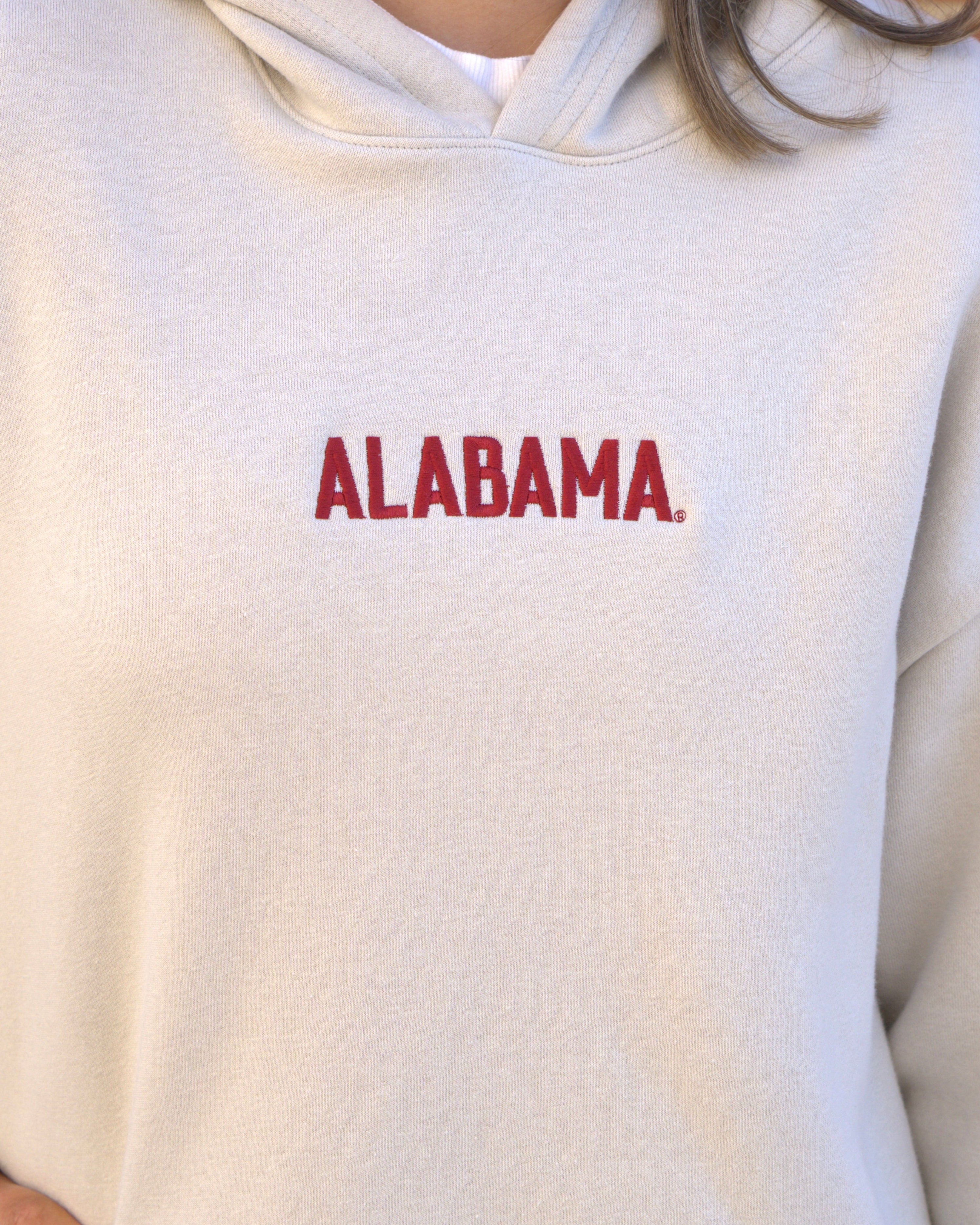University of Alabama Cream American Apparel Hoodie with red embroidered "ALABAMA"