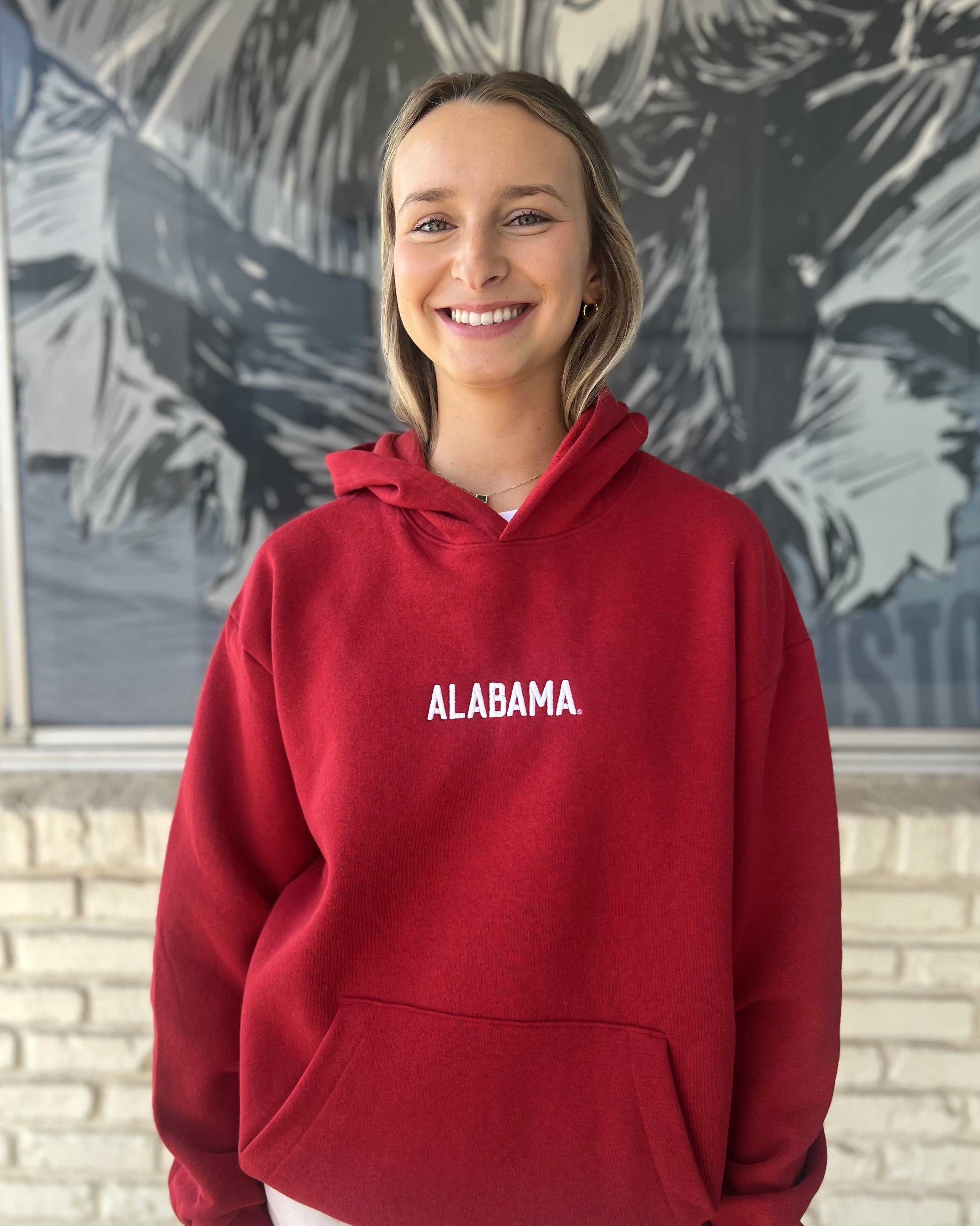 University of Alabama Red American Apparel Hoodie with white embroidered "ALABAMA"