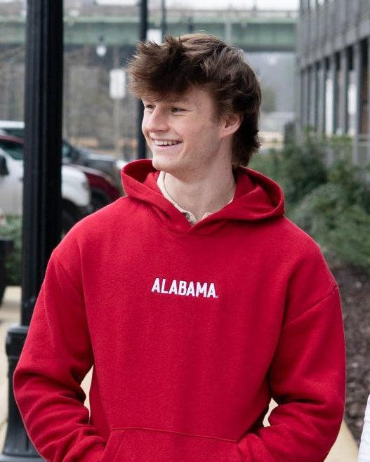 University of Alabama Red American Apparel Hoodie with white embroidered "ALABAMA"