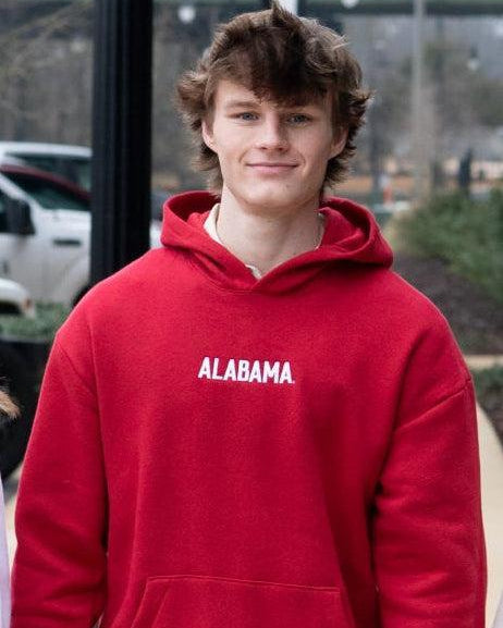 University of Alabama Red American Apparel Hoodie with white embroidered "ALABAMA"