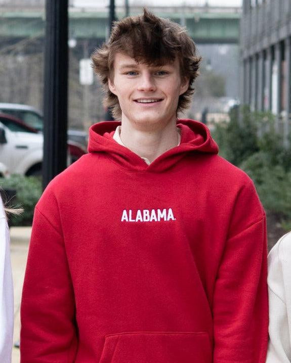 University of Alabama Red American Apparel Hoodie with white embroidered "ALABAMA"