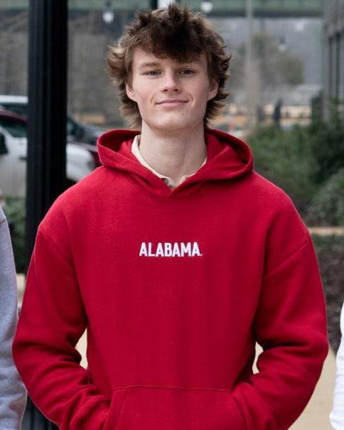 University of Alabama Red American Apparel Hoodie with white embroidered "ALABAMA"