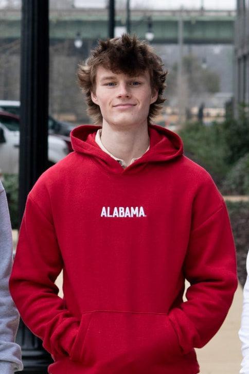University of Alabama Red American Apparel Hoodie with white embroidered "ALABAMA"