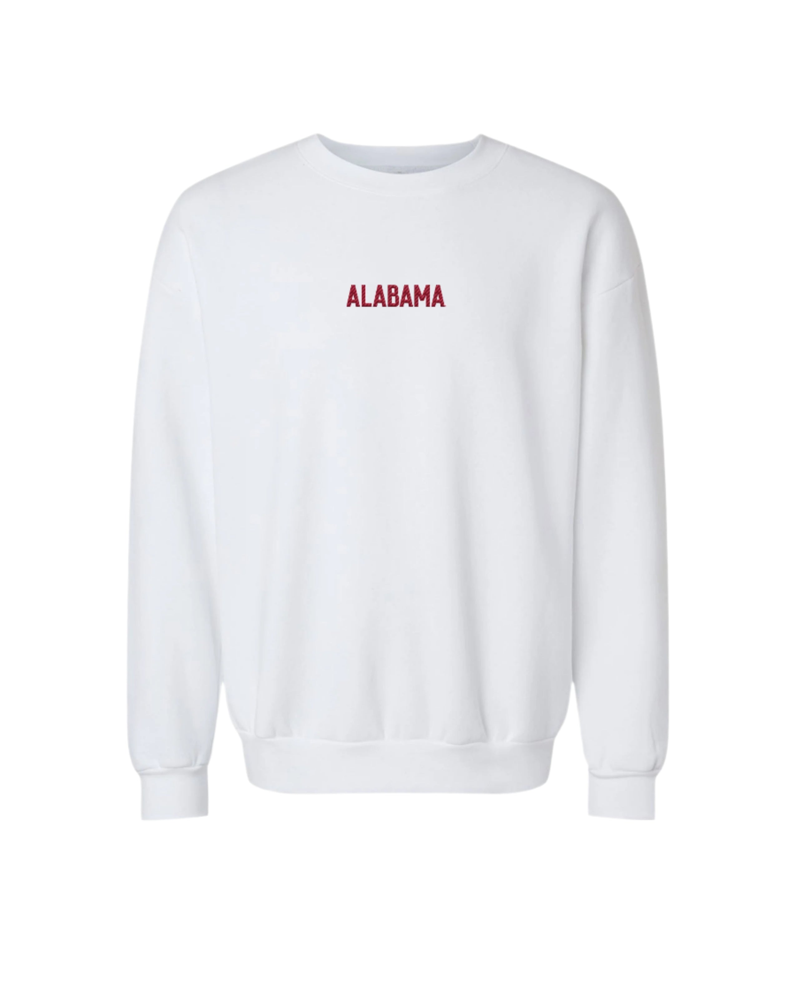 University of Alabama  White American Apparel Sweatshirt with 'ALABAMA' embroidered on the front in Red letters.