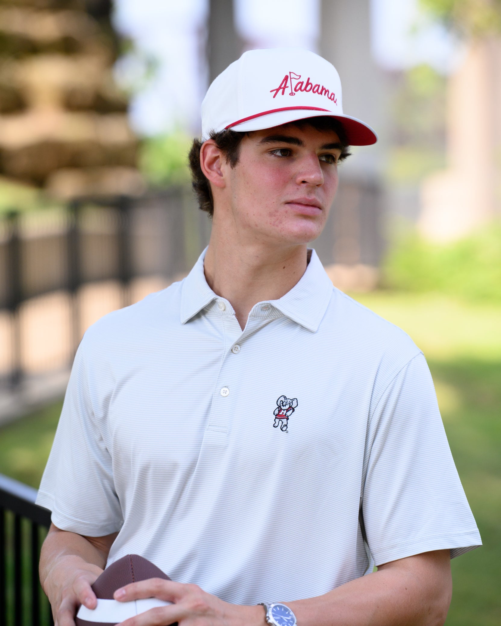 University of Alabama White Hat with Red rope and Red embroidered "Alabama" with the "L" represented as a golf flag