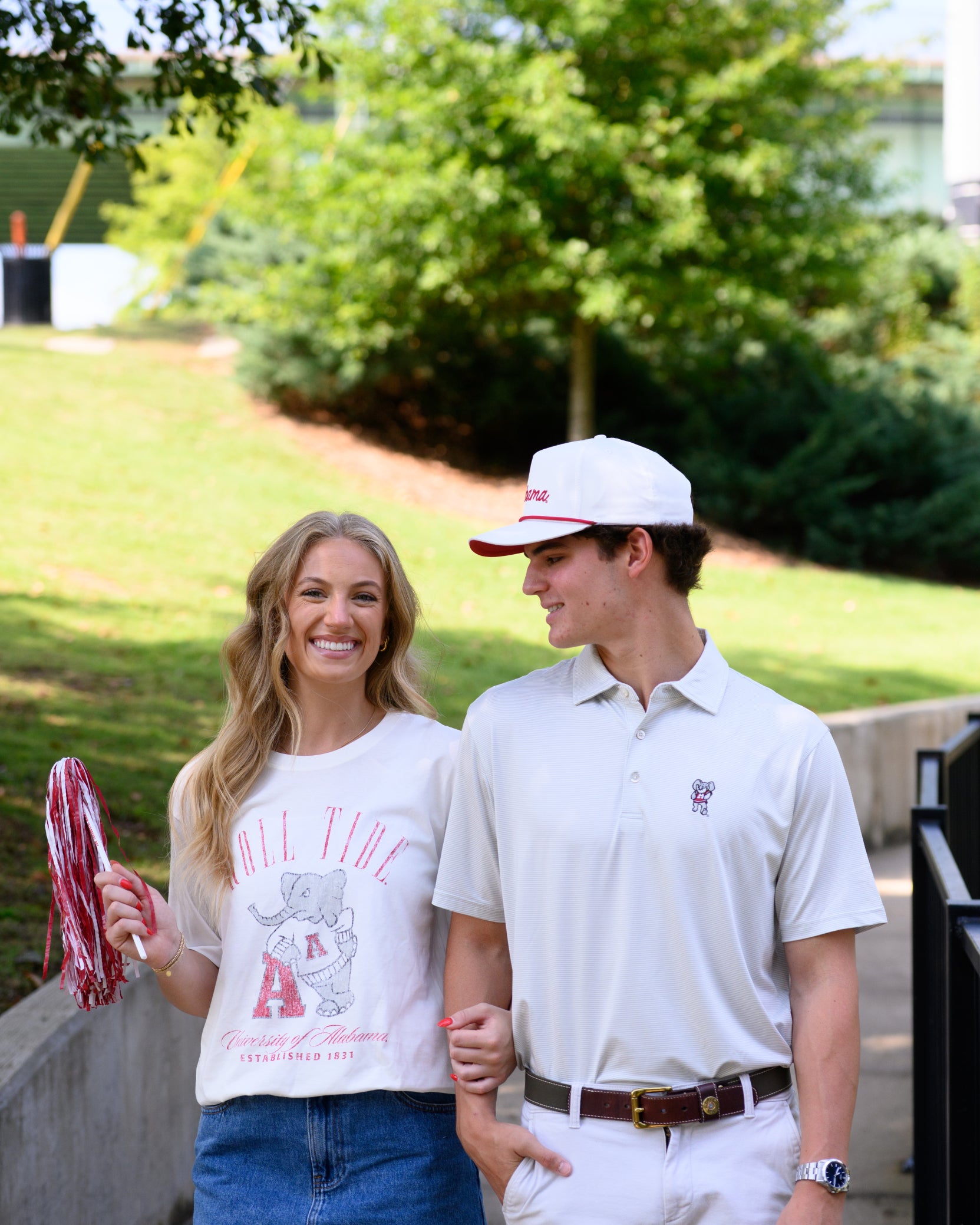University of Alabama White Hat with Red rope and Red embroidered "Alabama" with the "L" represented as a golf flag