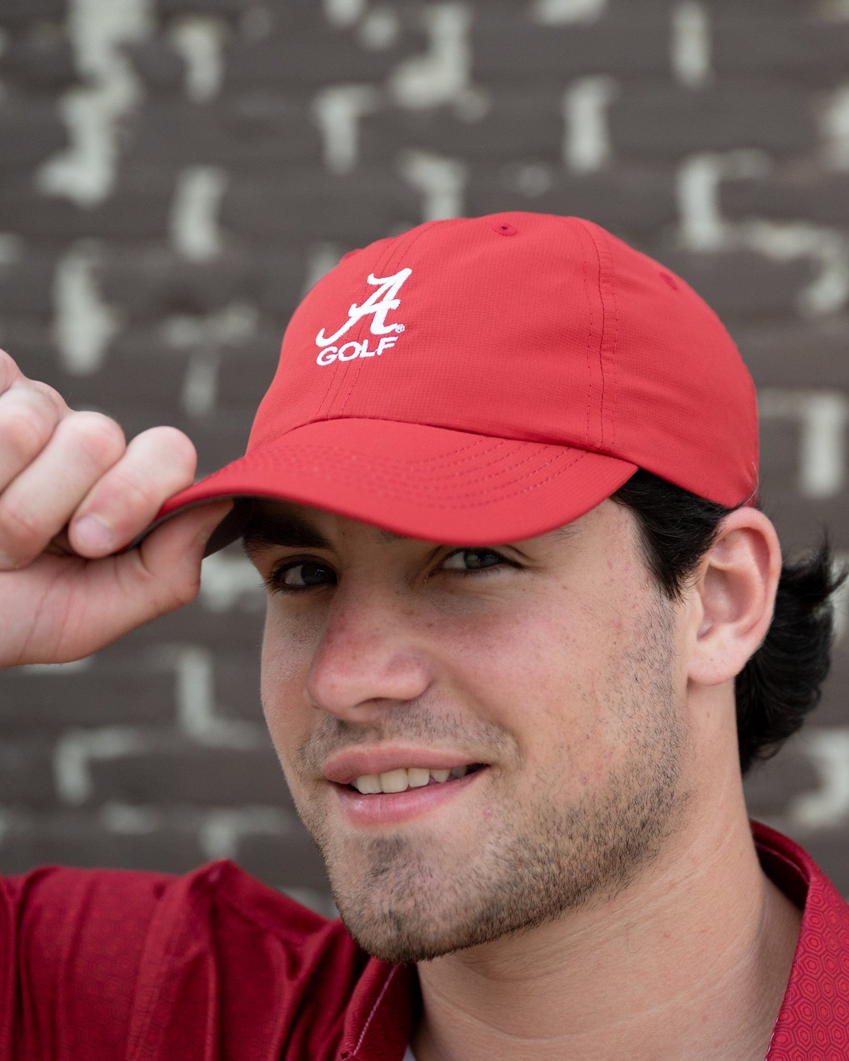 University of Alabama Alabama Golf Hat Crimson Imperial Original Hat with White embroidered Script A and "GOLF" text