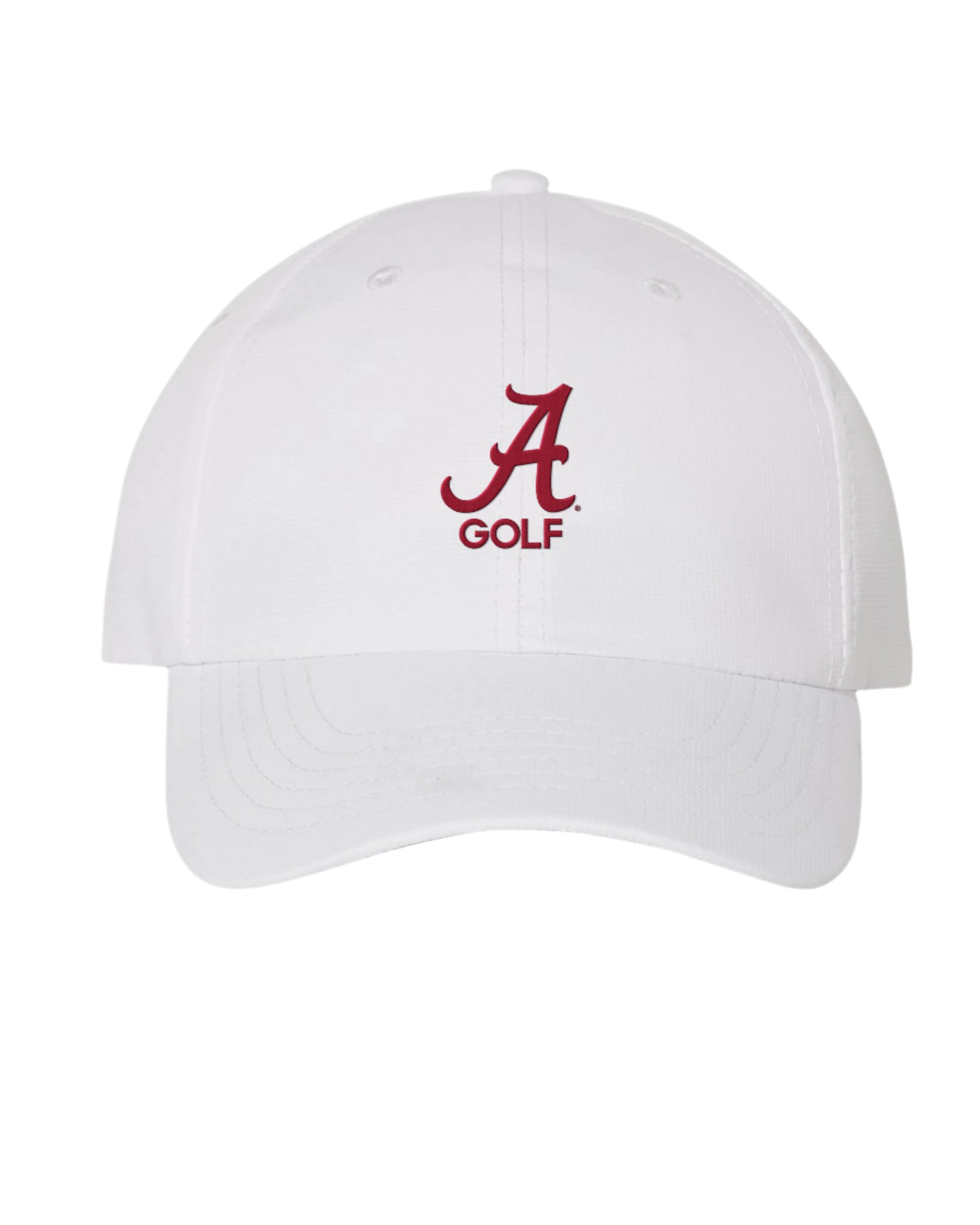 University of Alabama Alabama Golf Hat White Imperial Original Hat with Red embroidered Script A and "GOLF" text