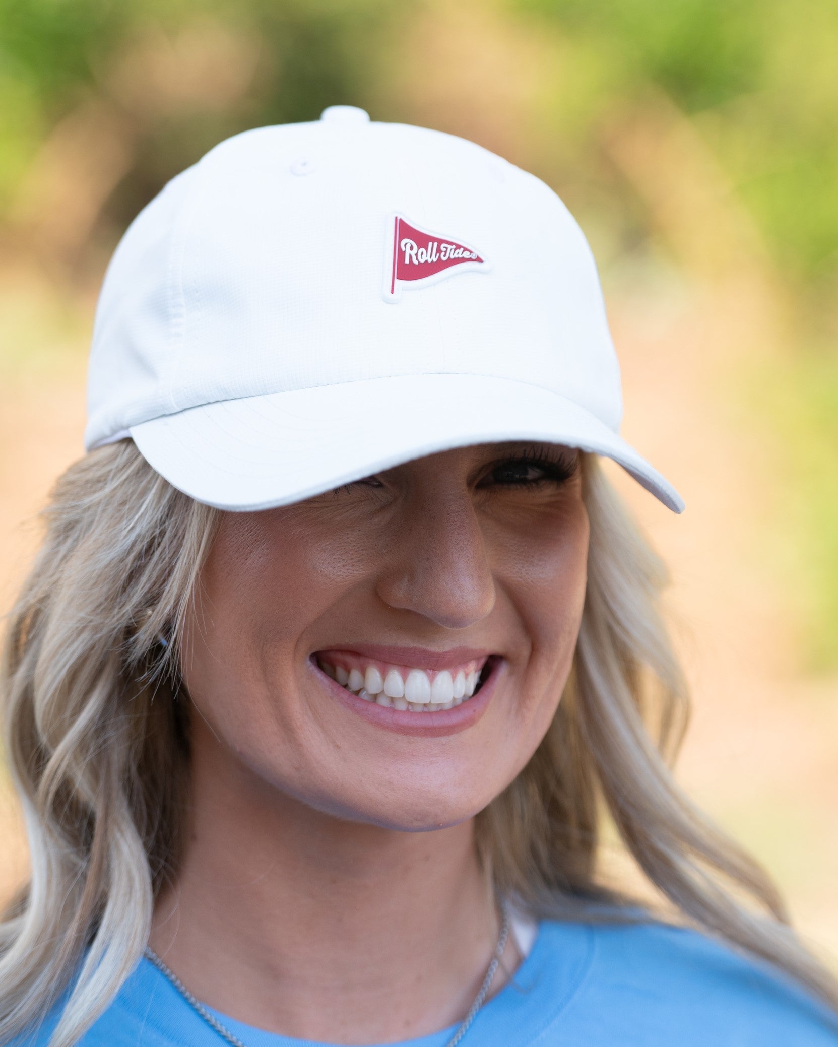 University of Alabama Alabama Performance Flag Hat White JNJ Fly Fit Hat with the embroidered image of a Red "Roll Tide" Flag