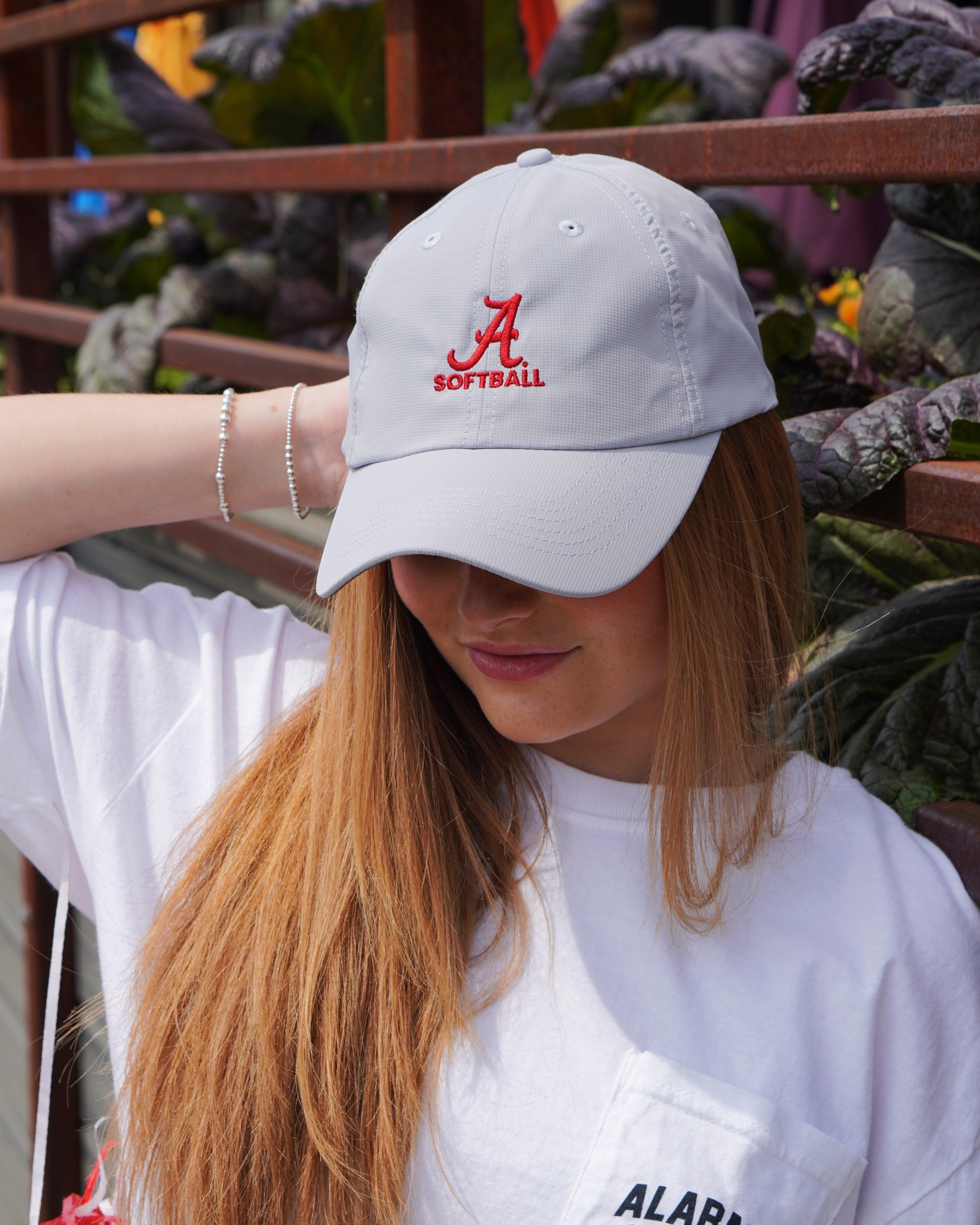University of Alabama  Alabama Softball Hat Grey Imperial Original Hat
with Embroidered Script A and text "SOFTBALL" underneath
