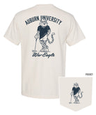 Auburn University Ivory T-Shirt with an image of Aubie leaning against a golf club between Navy Text "Auburn University" and "War Eagle"