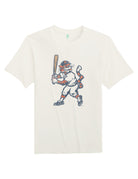Auburn University Aubie Vintage Baseball Ivory  SoftShirts T-Shirt with an image of a vintage Aubie in a baseball uniform holding a baseball bat