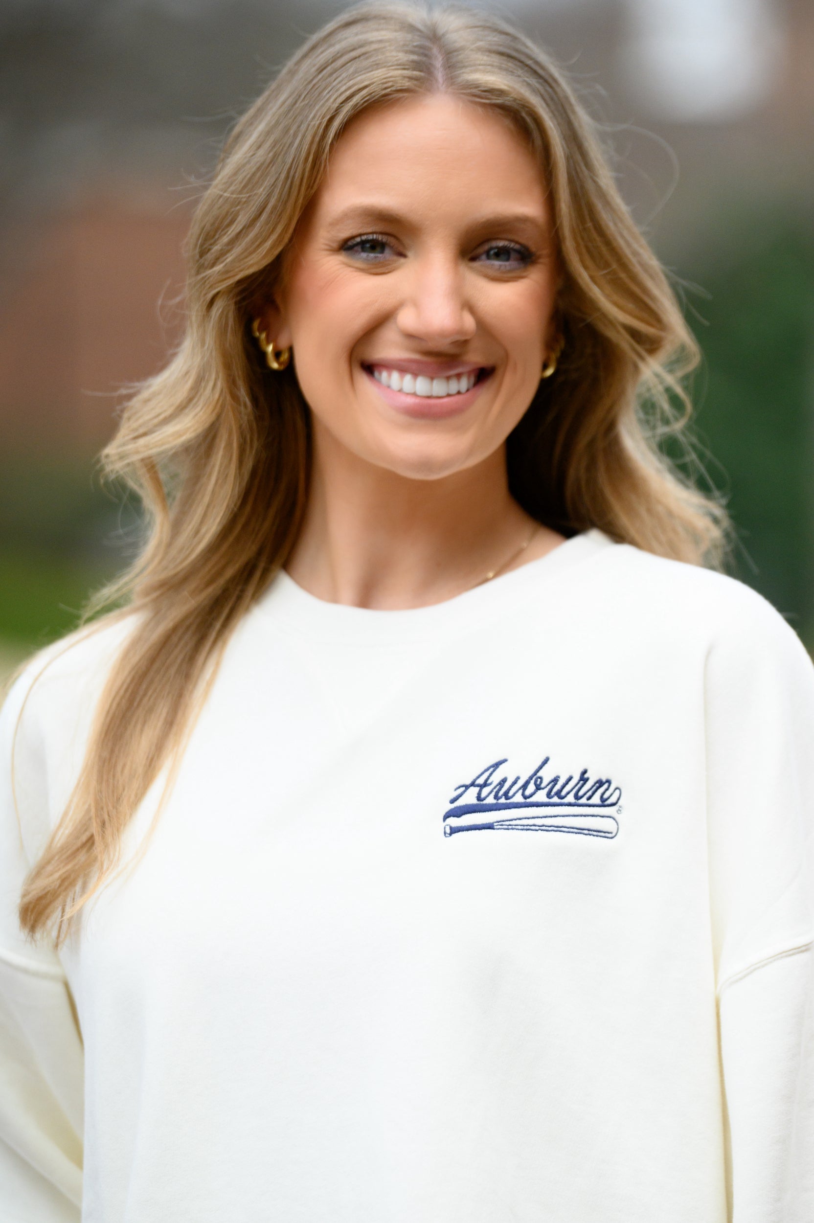 Auburn University Cream Sweatshirt with Navy “Auburn” script and baseball bat embroidery