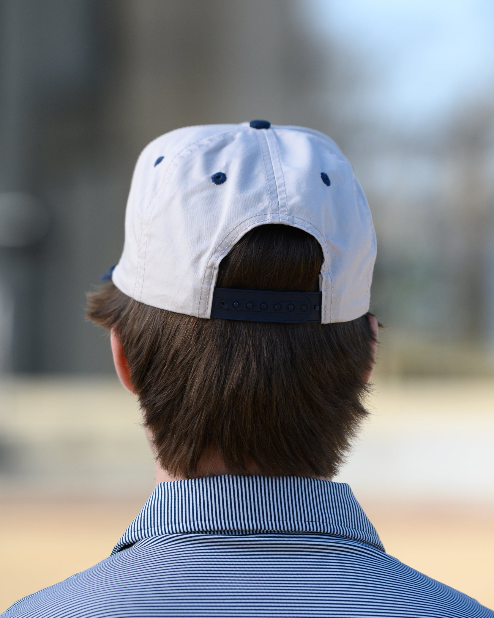 Auburn University White and Navy Rope Hat with the Leaping Tiger logo under Navy text "Auburn"
snapback hat