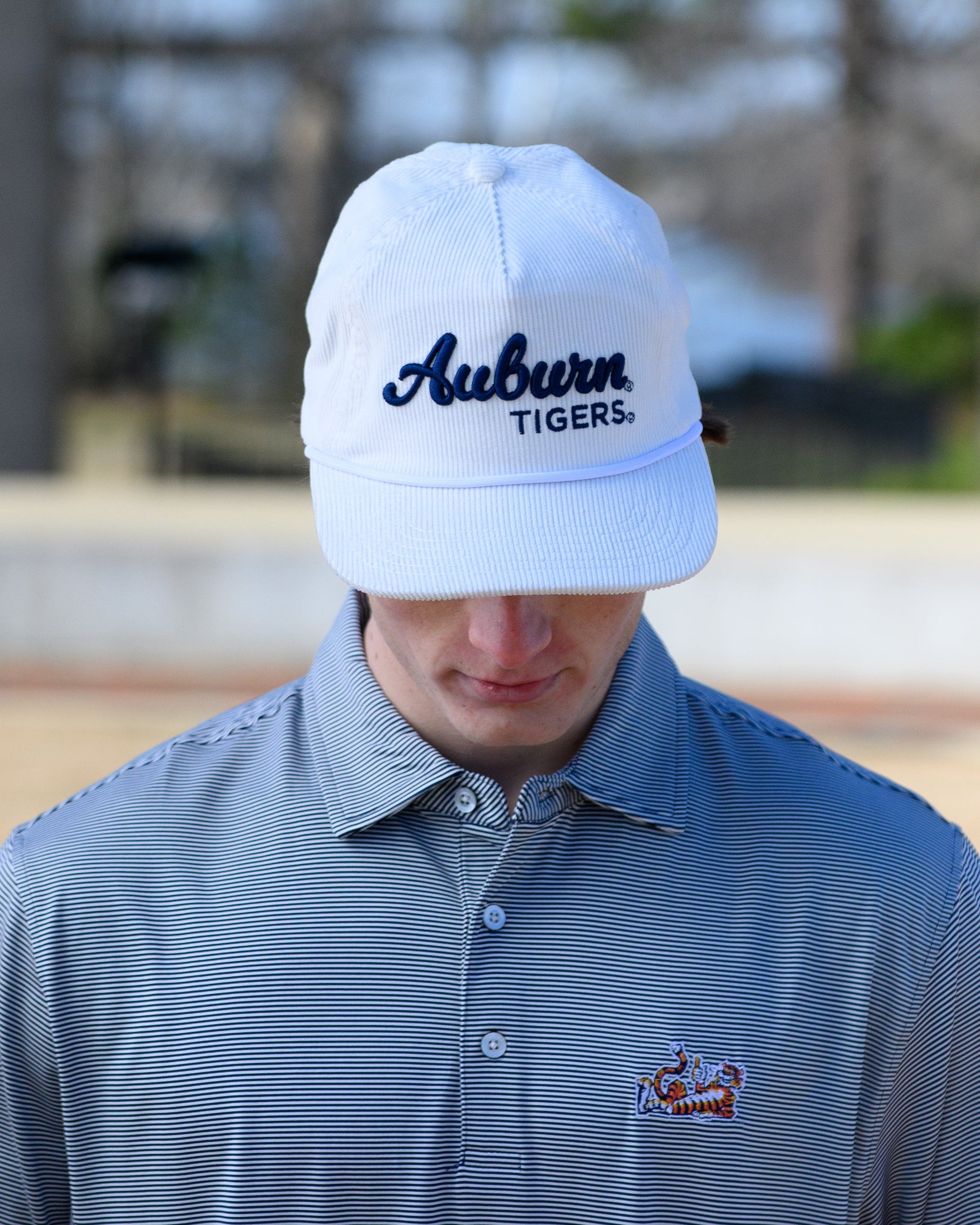 Auburn University White Hat with Navy script “Auburn Tigers”