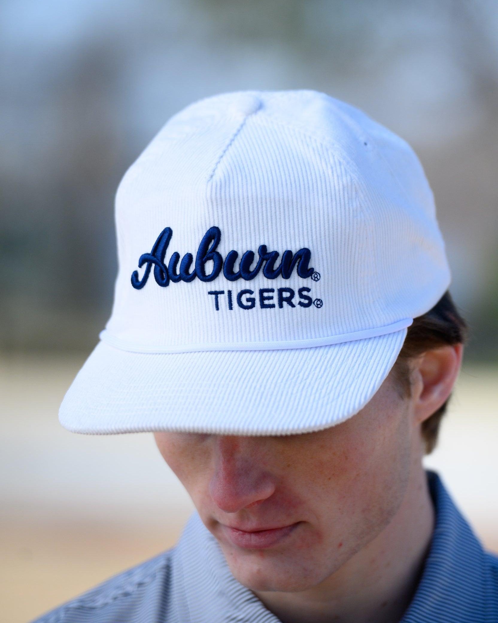 Auburn University White Hat with Navy script “Auburn Tigers”