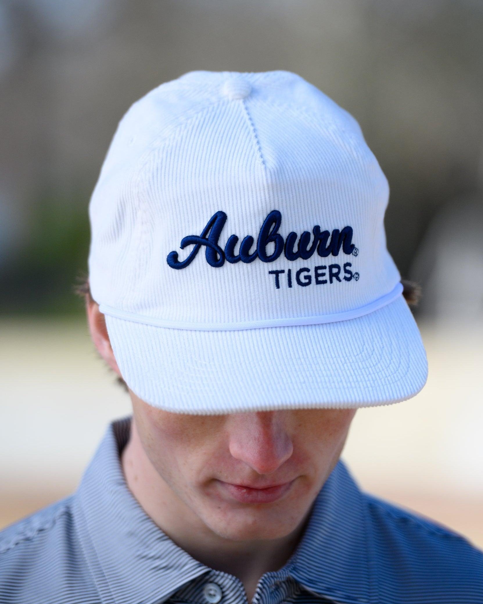 Auburn University White Hat with Navy script “Auburn Tigers”