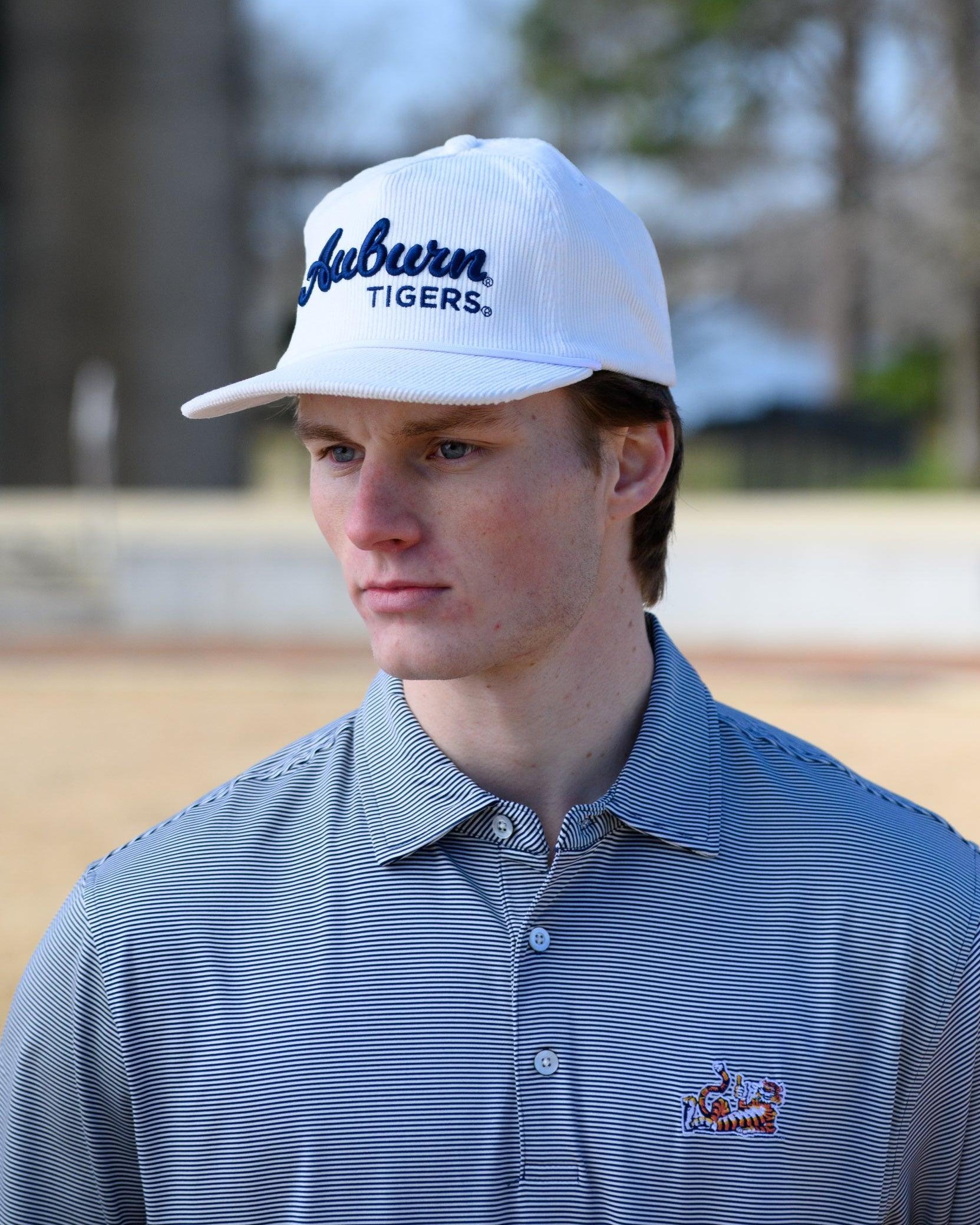 Auburn University White Hat with Navy script “Auburn Tigers”