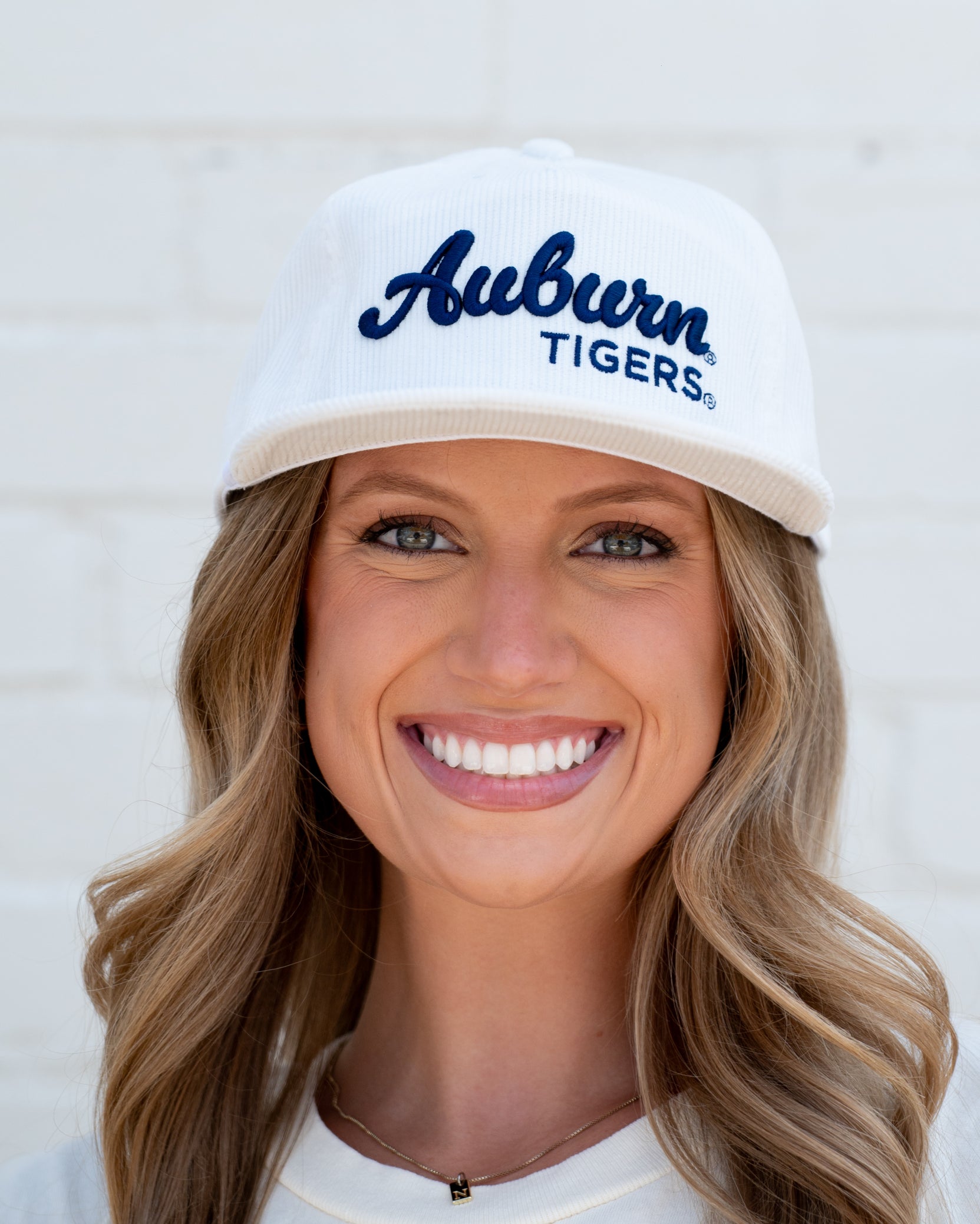 Auburn University White Hat with Navy script “Auburn Tigers”
