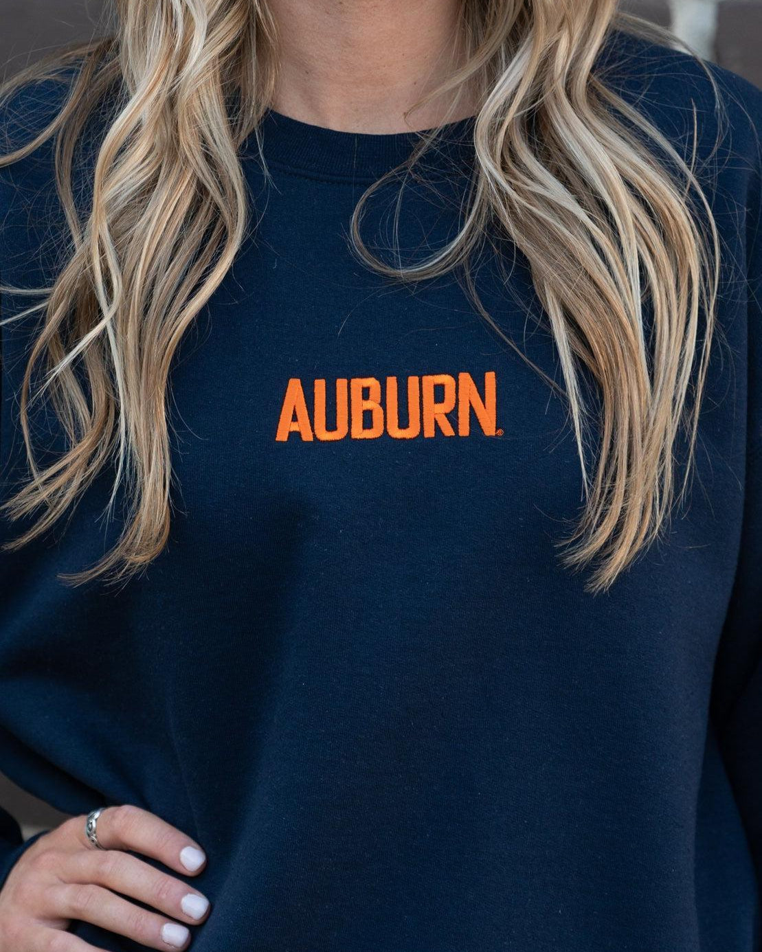 Auburn University Auburn Embroidered Navy Gildan Sweatshirt with Navy "Auburn" Embroidery (Front)