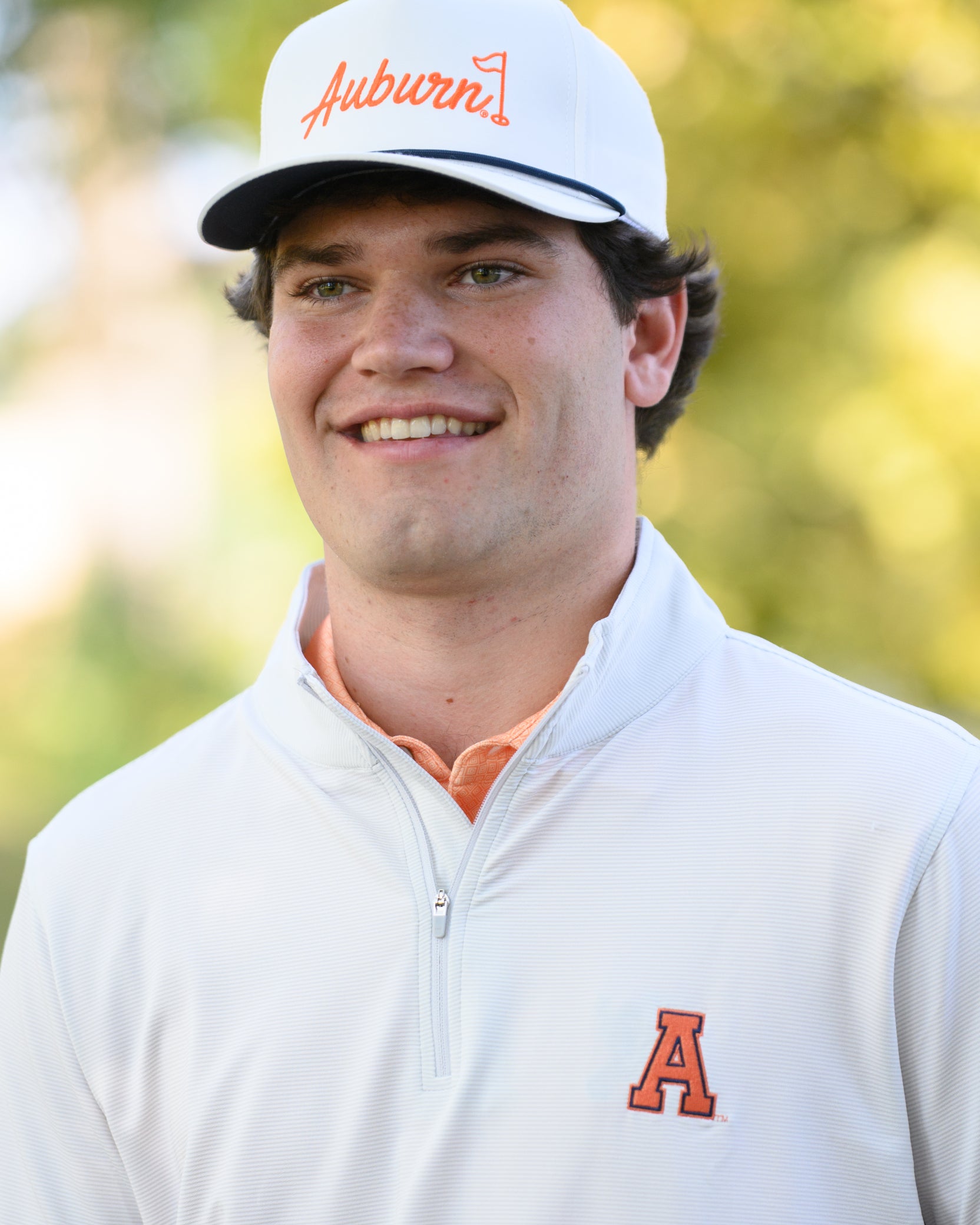 Auburn University White Rope Hat with a Blue rope and Orange "Auburn" embroidery with a golf flag at the end