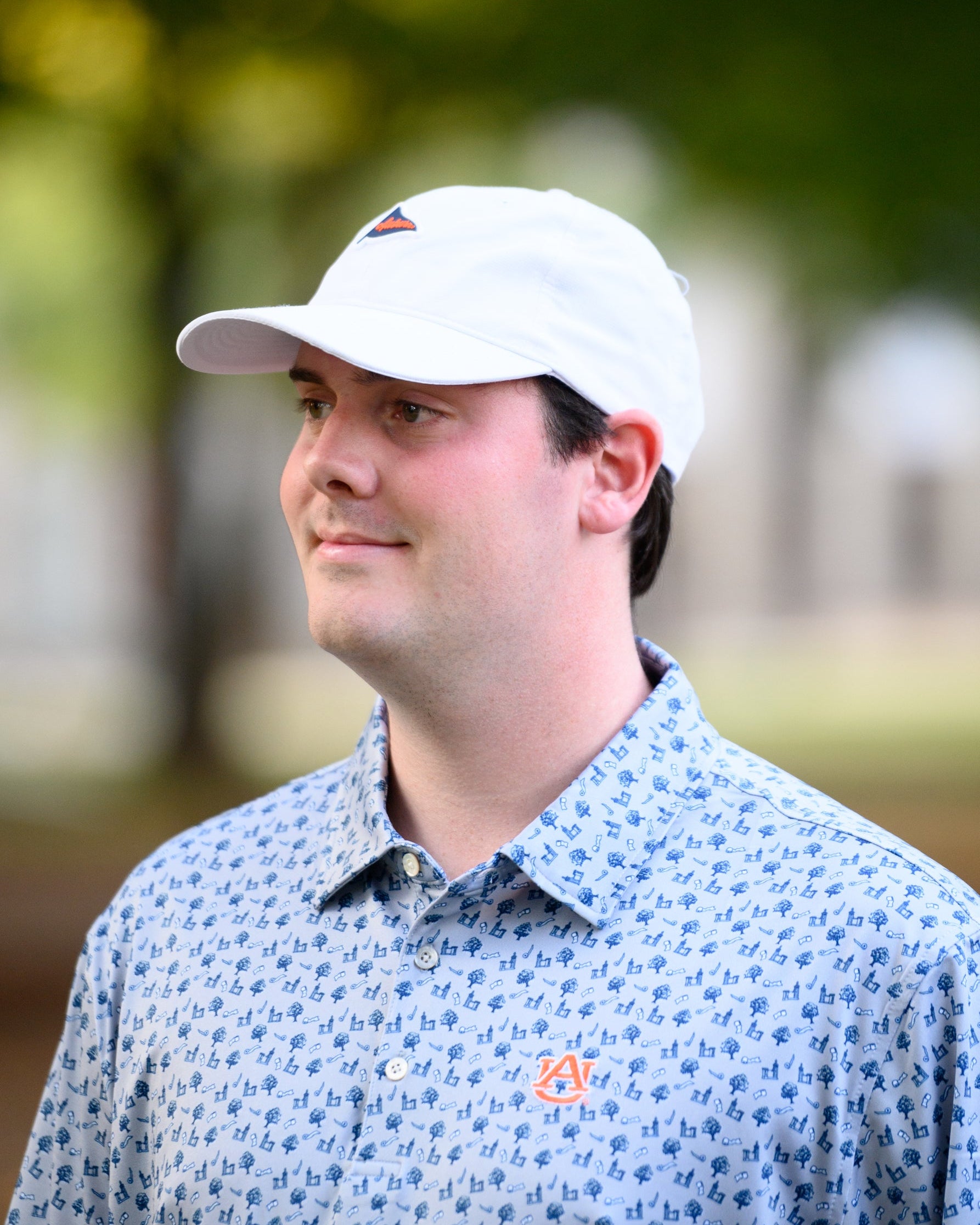 Auburn University Auburn Performance Flag Hat JNJ Fly Fit White Hat with an embroidered Navy Flag with the Orange text "Auburn"