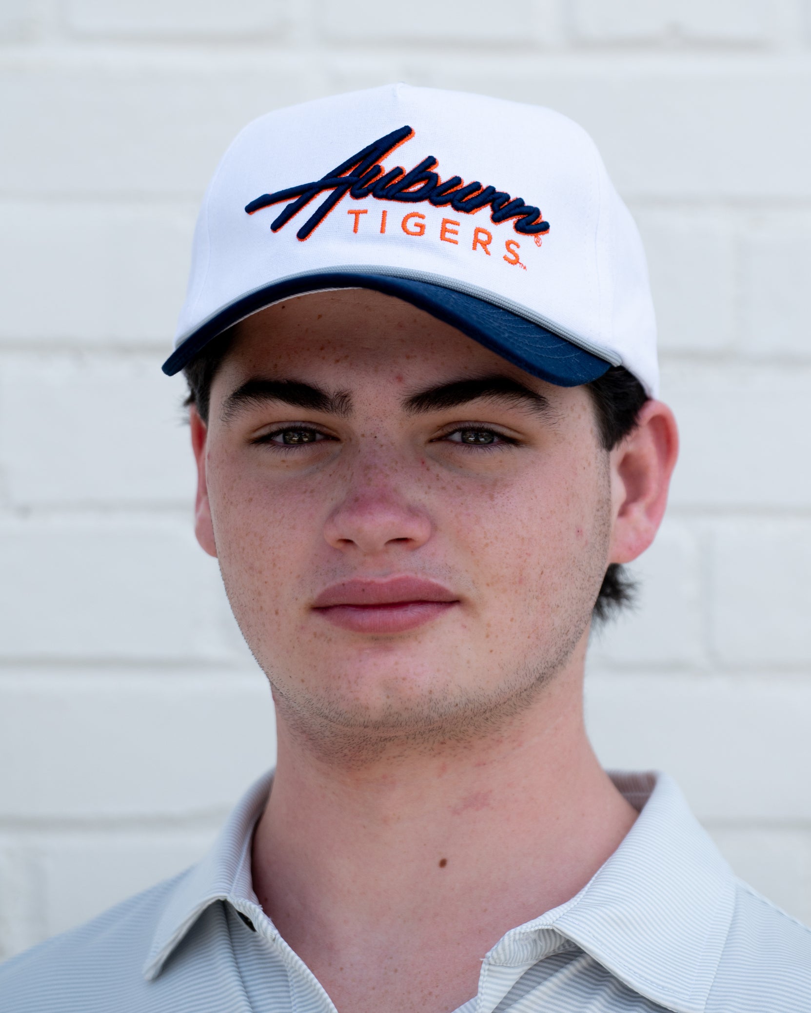 Auburn University White and Navy Hat with Navy “Auburn” embroidery and Orange text “Tigers”