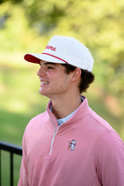 University of Alabama BallPlayer Al Men's Crimson Performance Pullover with an embroidered image of Big Al in a baseball uniform leaning on a baseball bat