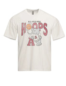 University of Alabama Off-White T-Shirt with Text "Hoops" with a basketball replacing the first "O" above Big Al leaning on a Block A
